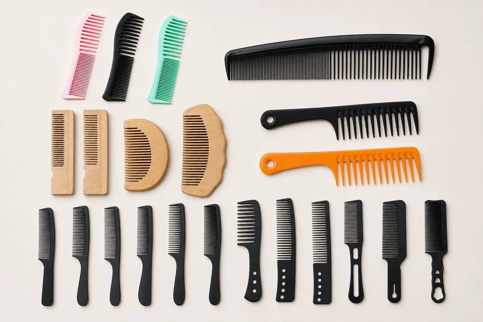Fine, medium, wide, and mixed tooth-spacing layouts across custom comb formats