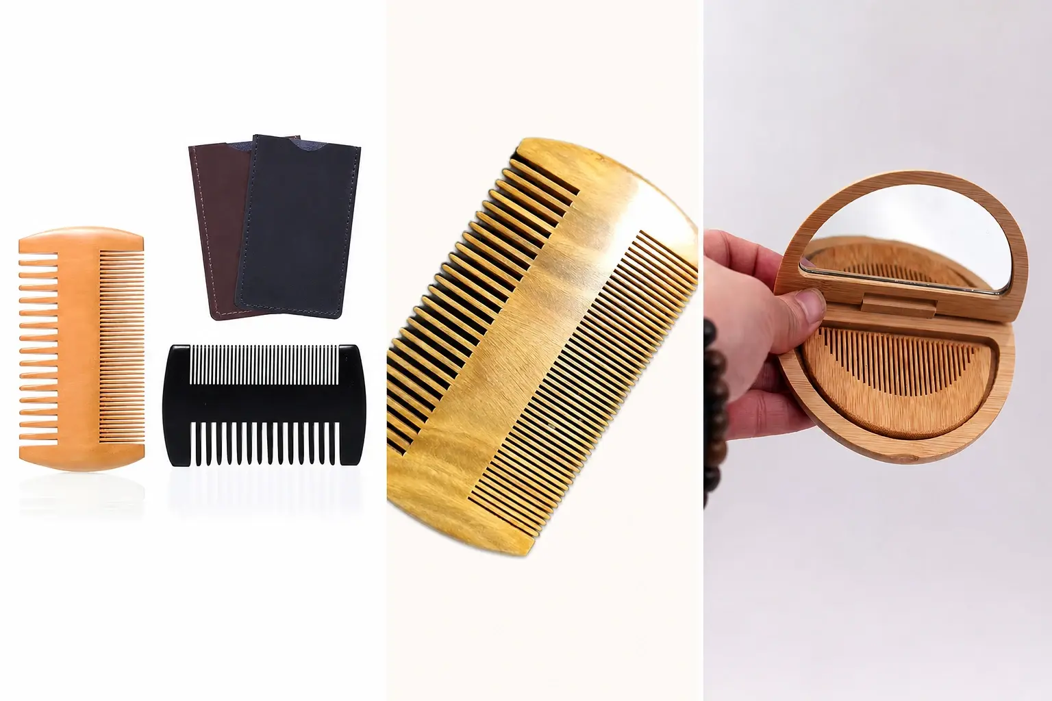 Comb sleeves, compact formats and a bamboo mirror case for packaging comparison
