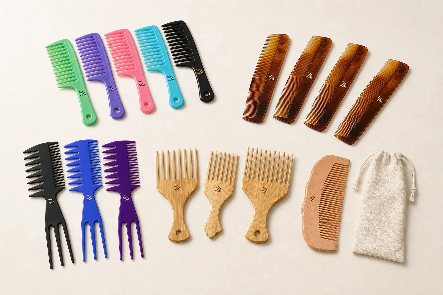 Custom comb logo artwork review across plastic, bamboo and wooden combs