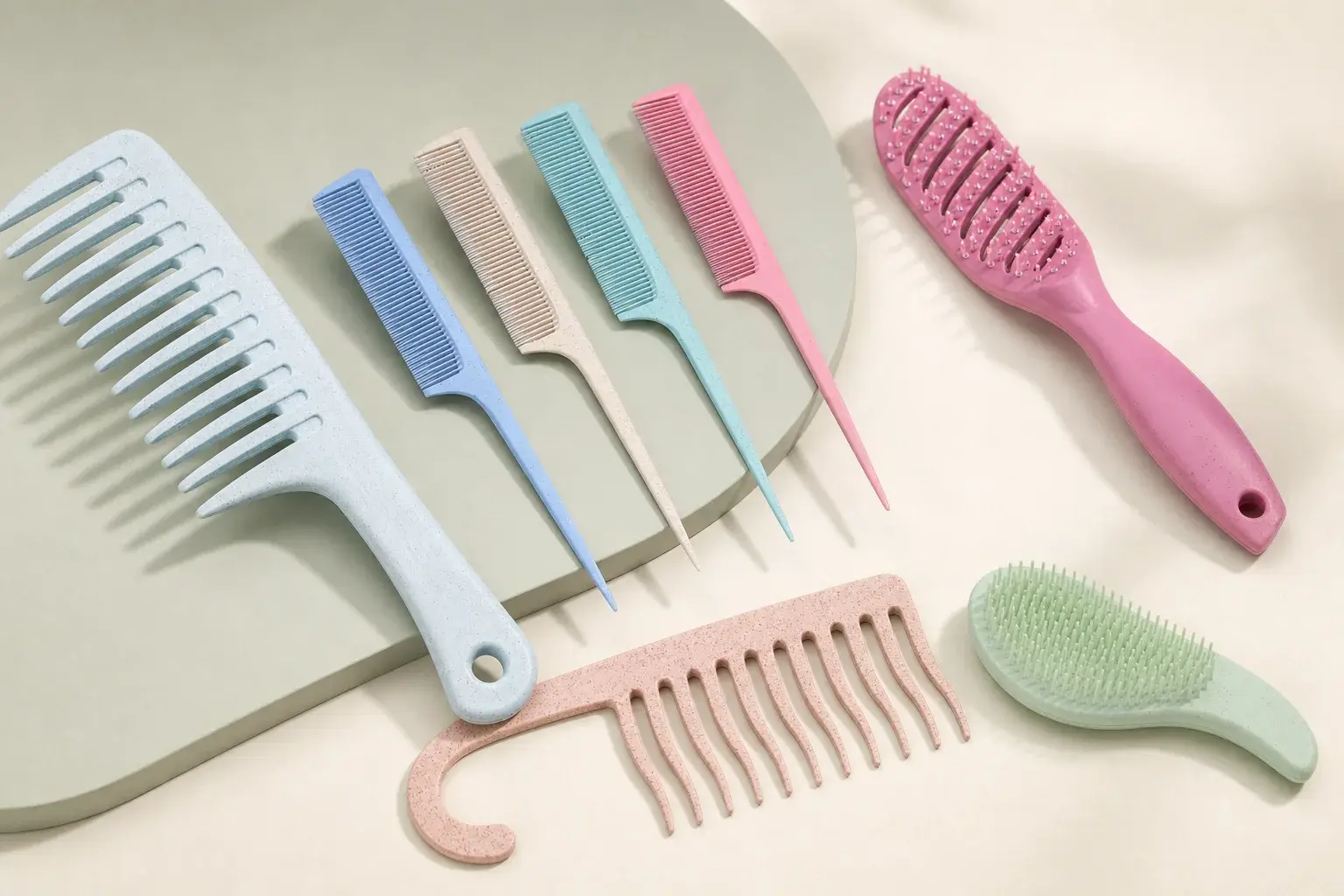 Collage of speckled and pastel comb formats for material review