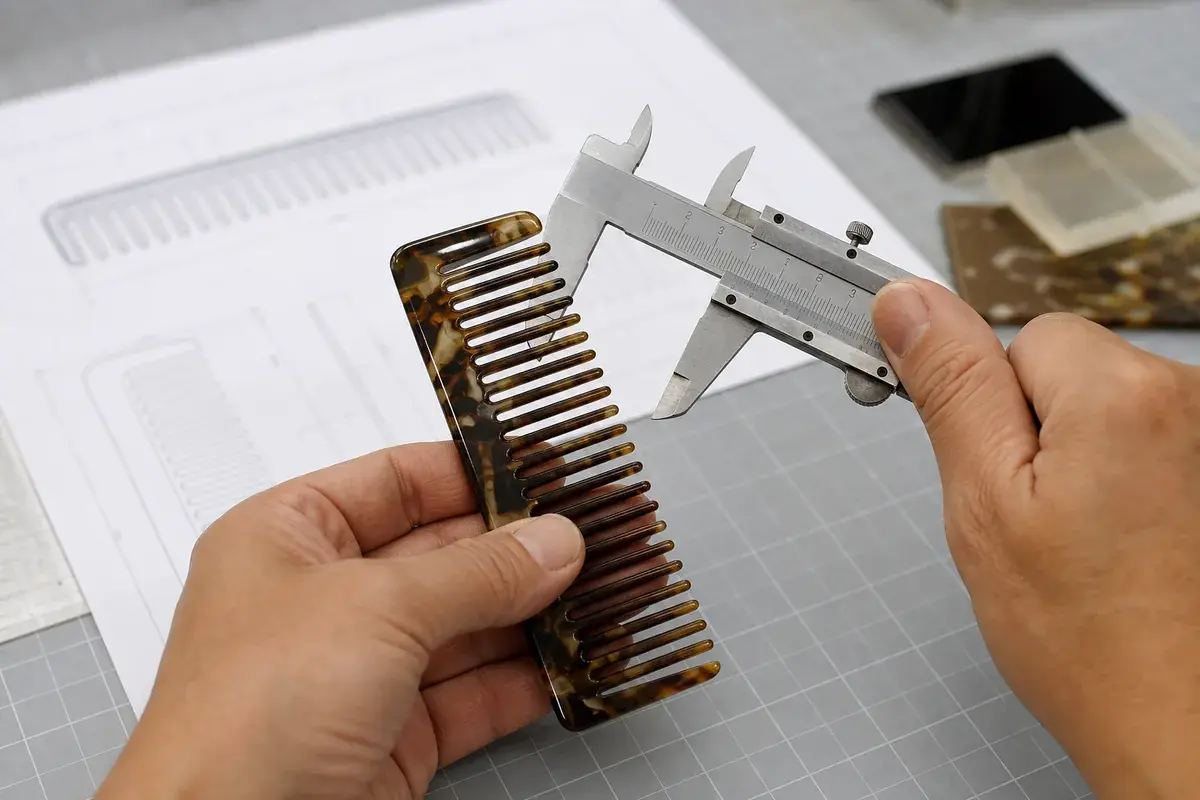 Cellulose acetate comb sample measured with a caliper