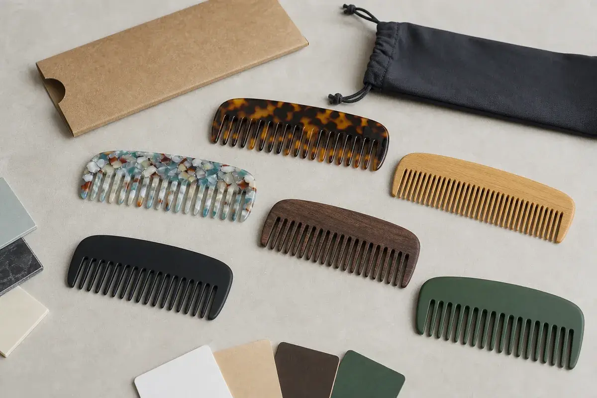 Custom comb material, color and packaging samples