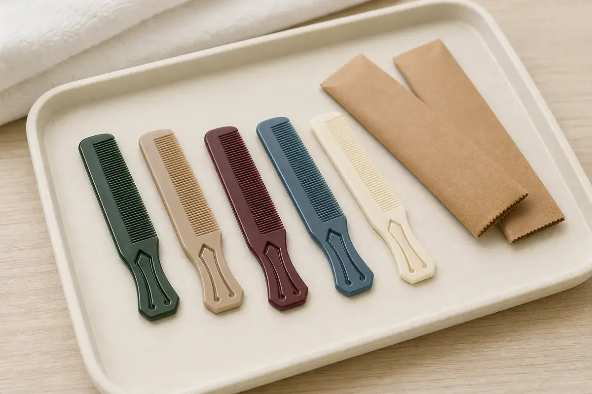 Hotel and promotional combs with unbranded paper sleeves